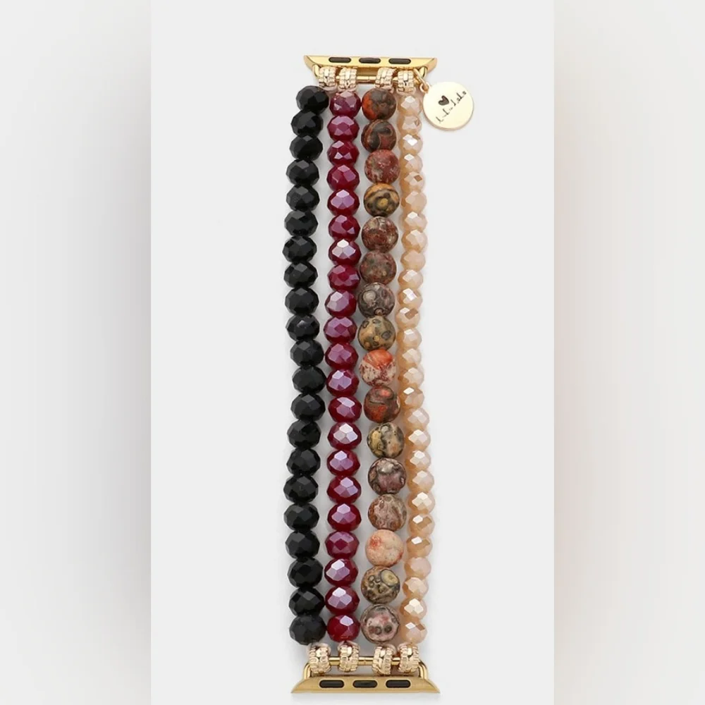 Natural Stone & Faceted Bead Multi-Layer Apple Watch Band | Boho Beaded Bracelet